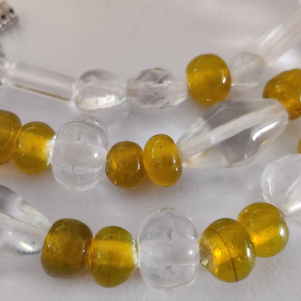 Vintage Czech Amber and Clear Glass Necklace